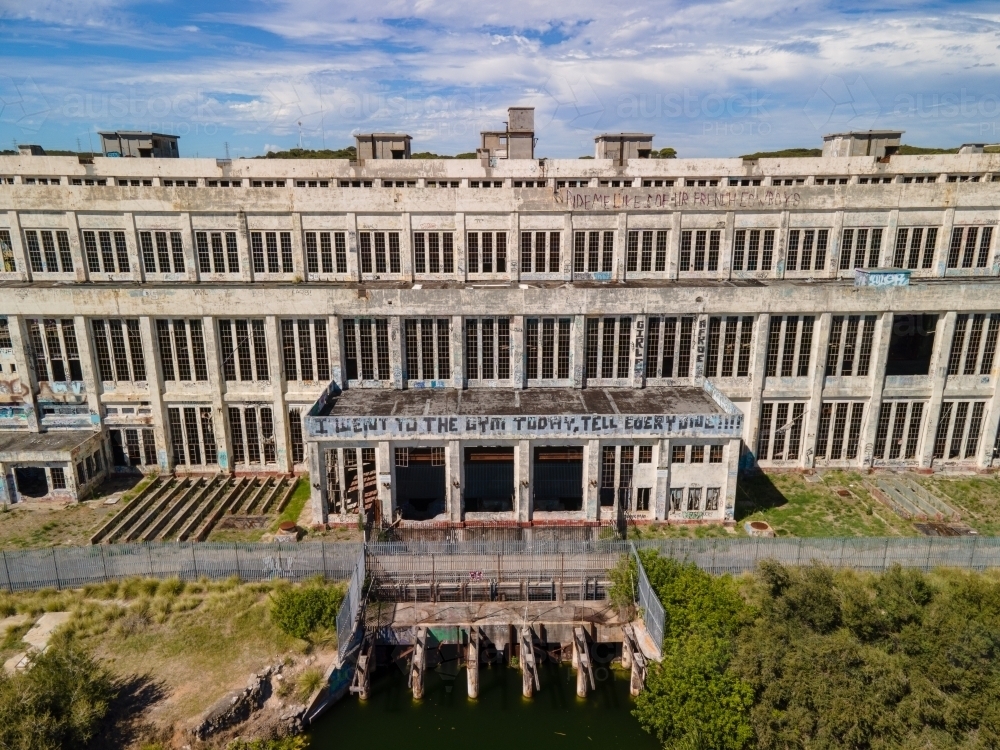 Top down view of the front of an  abandoned power station - Australian Stock Image