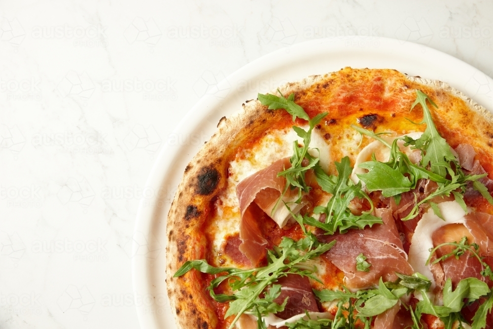 top shot of california style pizza - Australian Stock Image
