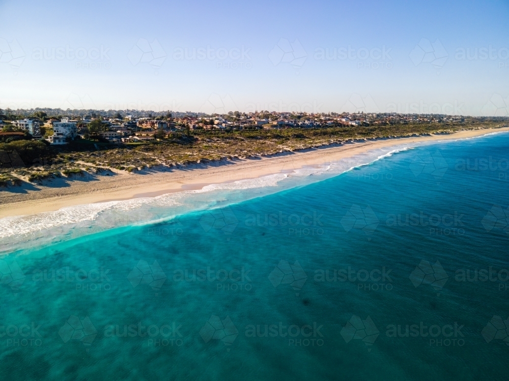 Top view shot of a beach with white shore line - Australian Stock Image