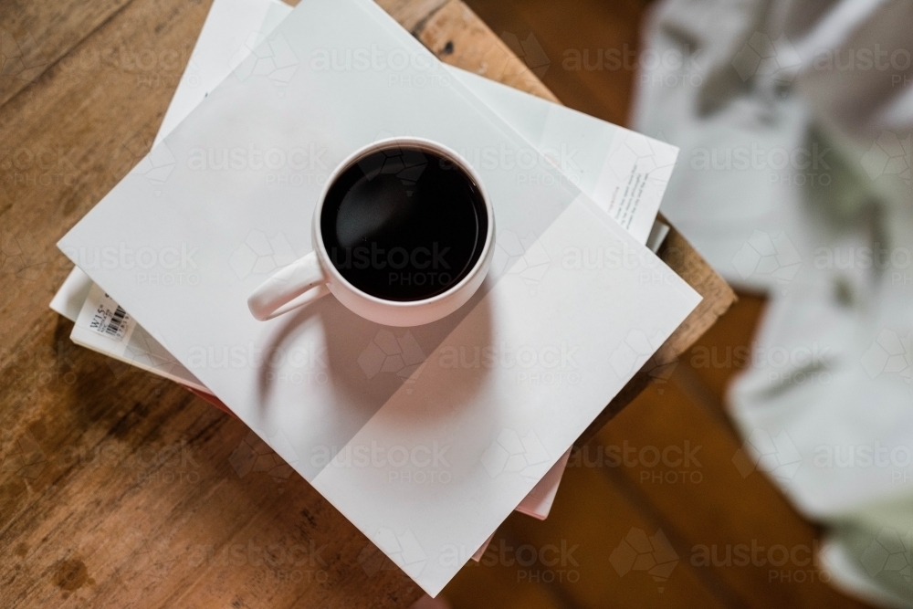 Top view shot of a cup of black coffee - Australian Stock Image