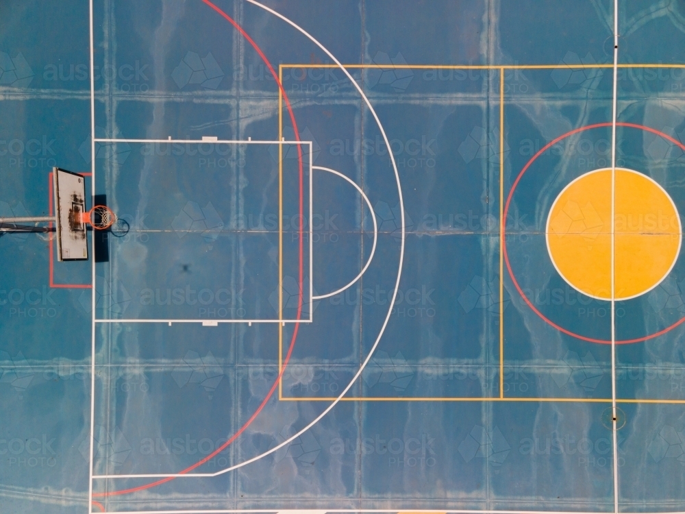Image of top view shot of a dark blue half basketball court with ...
