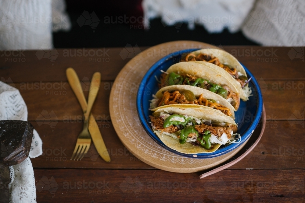 Top view shot of a plate of tacos - Australian Stock Image