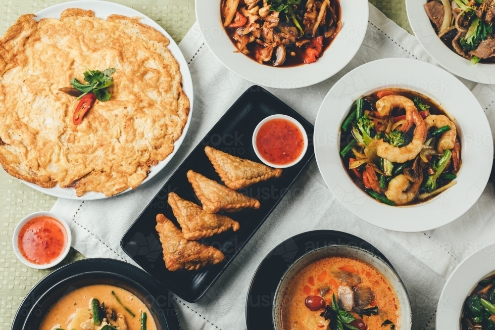 Top view shot of various freshly made dishes - Australian Stock Image