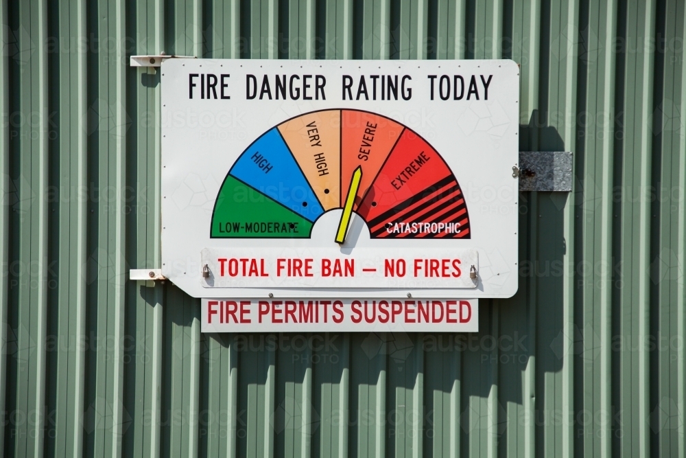 Image of Total fire ban no fires and fire permits suspended sign on
