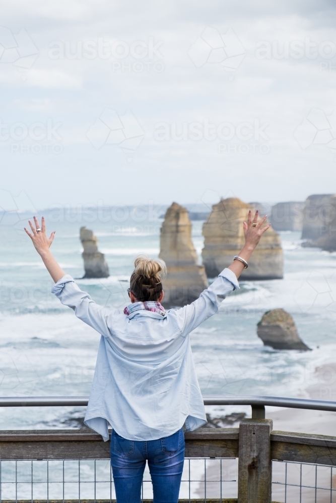 Tourist at the twelve apostles in Victoria - Australian Stock Image
