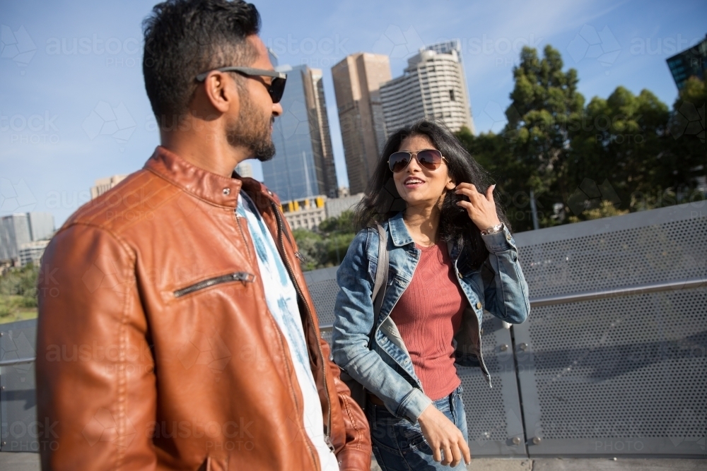 Tourist Couple Walking to Melbourne Park : Austockphoto Tourist Couple Walking to Melbourne Park - Australian Stock Image
