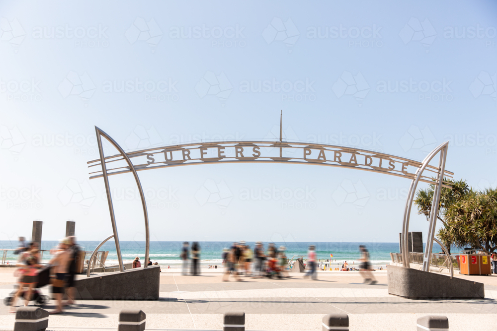 tourists at surfers paradise under the iconic sign - Australian Stock Image