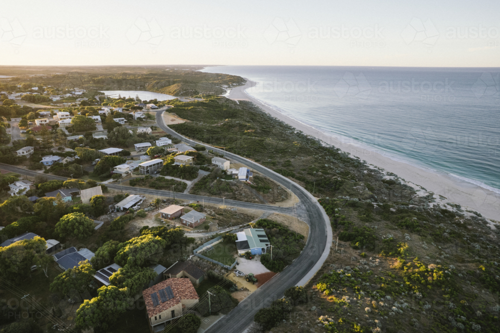 Town of Guilderton, Moore River and the Indian Ocean at sunrise in Western Australia - Australian Stock Image