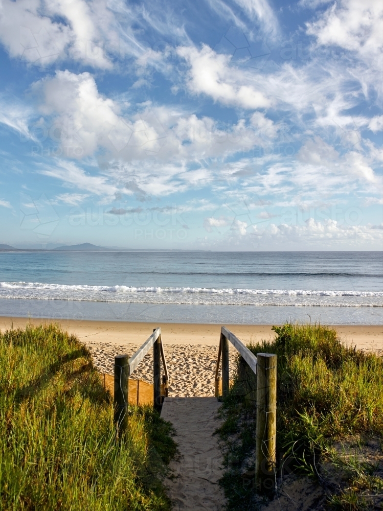 Track through dunes to a beach - Australian Stock Image