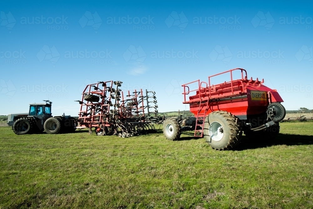 Tractor and Air Seeder in Paddock - Australian Stock Image