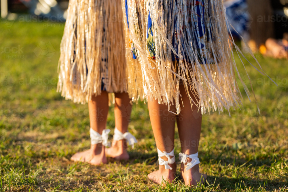 Traditional Torres Strait Islander dance performers getting ready to do cultural dance at event - Australian Stock Image