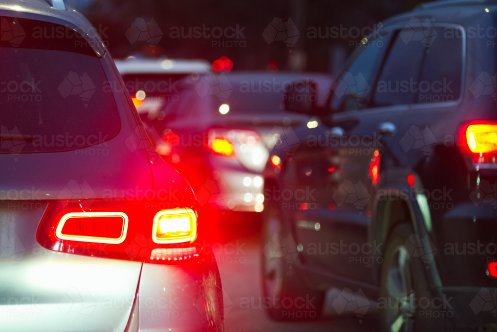 Traffic in dark, brake lights on - Australian Stock Image