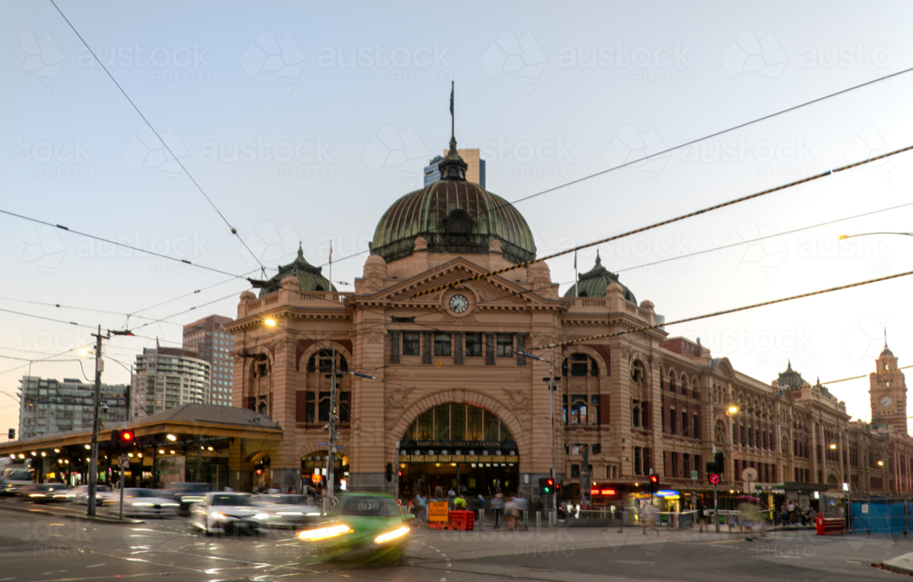 Traffic in front of Flinders Street Station - Australian Stock Image