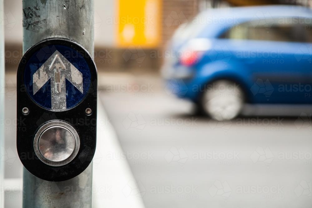 Traffic pedestrian crossing light button - Australian Stock Image