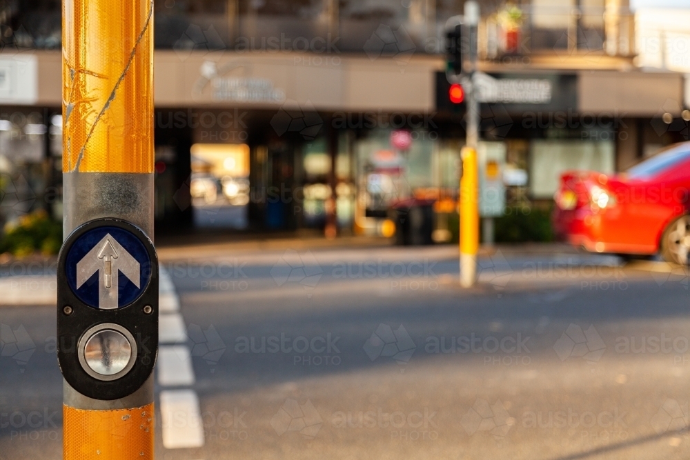 Traffic pedestrian crossing light button - Australian Stock Image