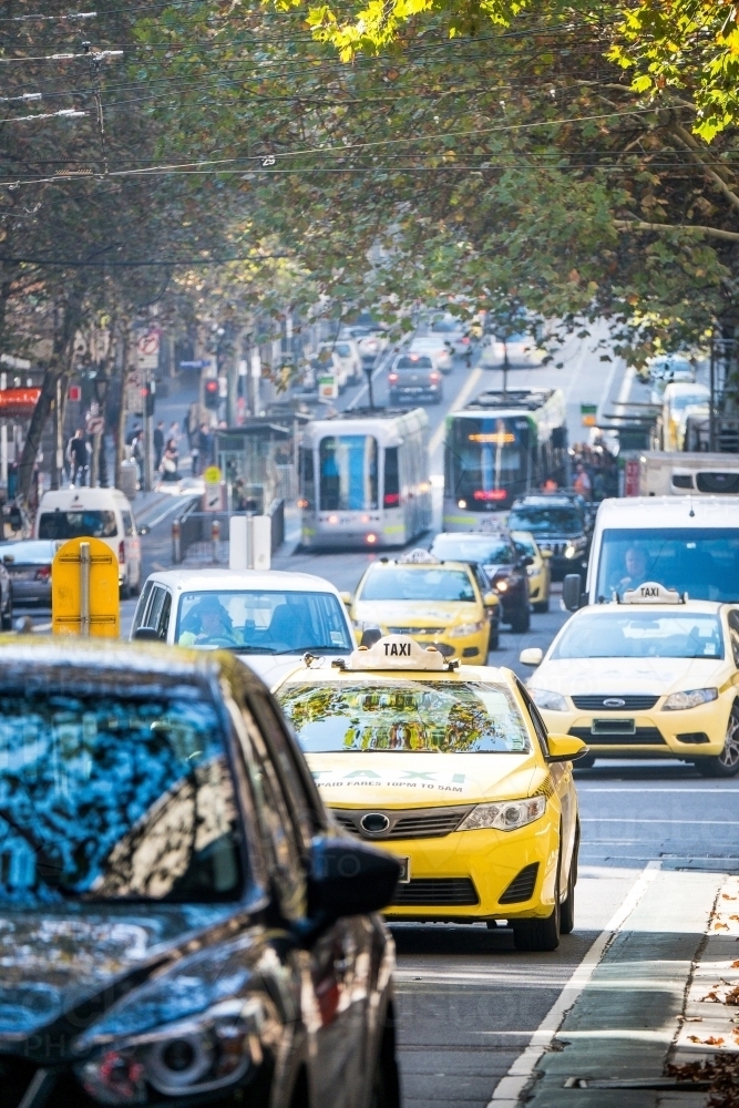 Image of Traffic scene in Melbourne (centre of the road turn
