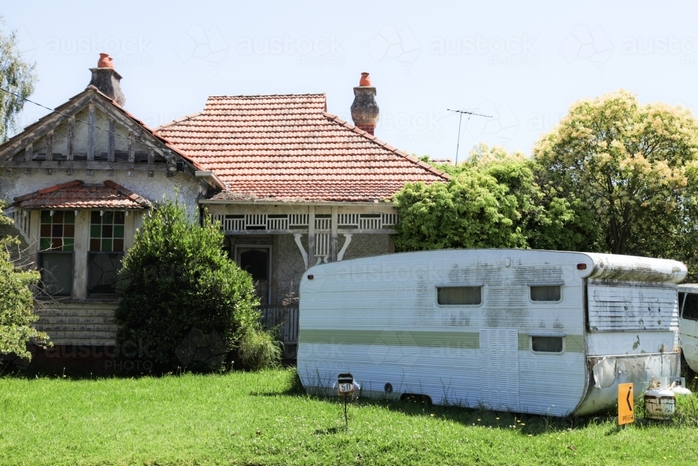 Trailer in front of house - Australian Stock Image