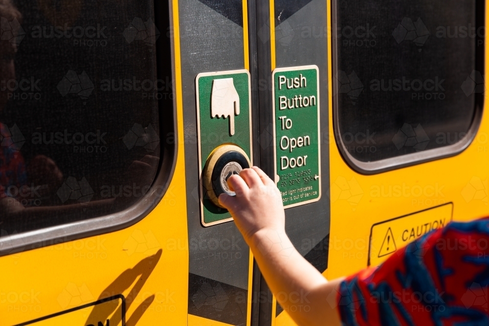 Image of train doors push button to open - Austockphoto
