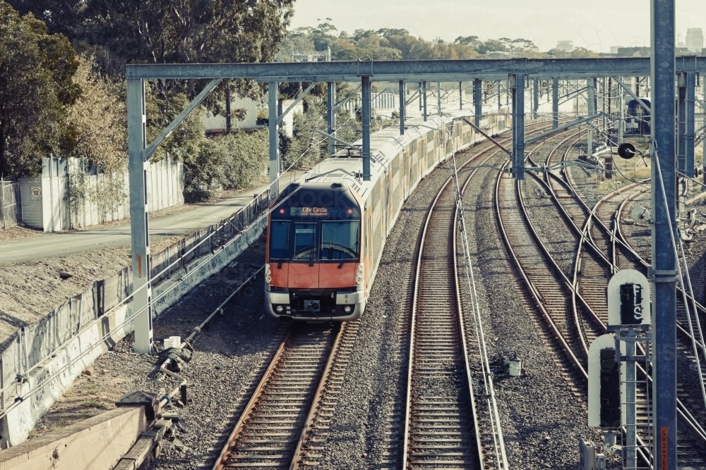 Train driving along network of tracks - Australian Stock Image