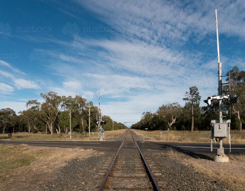 Train lines and a level crossing - Australian Stock Image