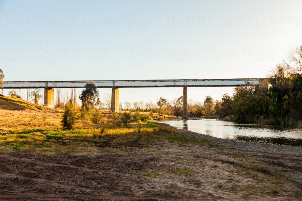 Train railway bridge over hunter river at Rose Point - Australian Stock Image