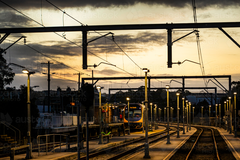 Train tracks at sunset - Australian Stock Image