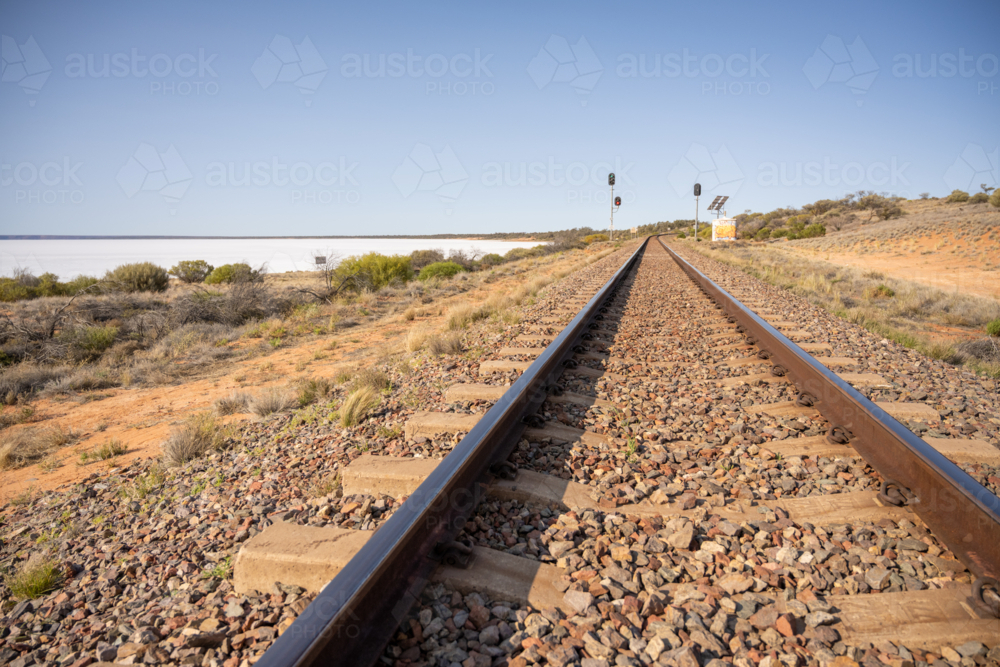 train tracks by salt lake - Australian Stock Image