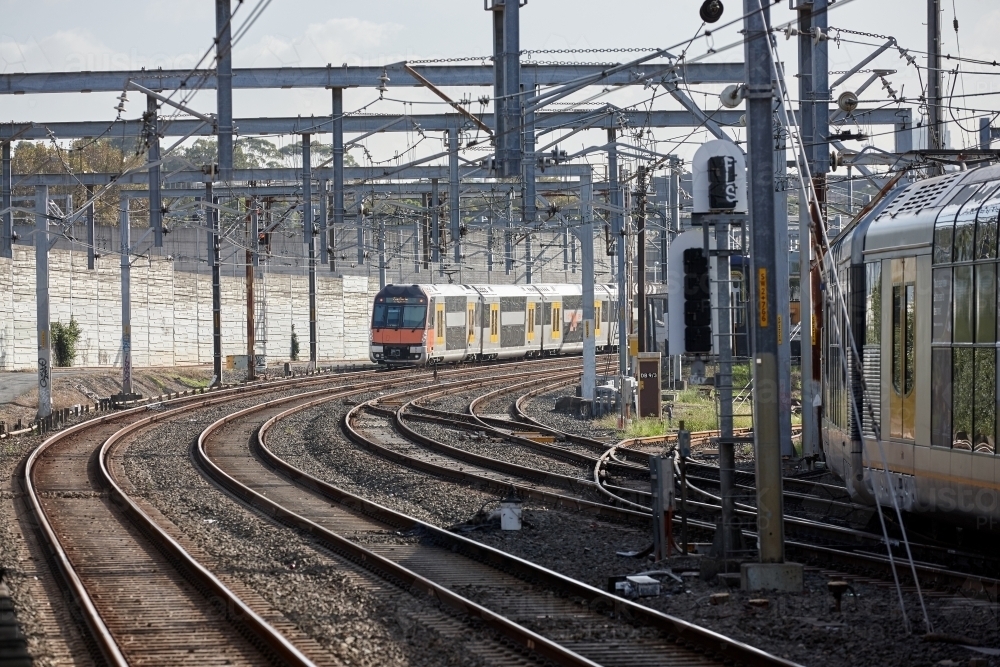 Trains on network of railway tracks - Australian Stock Image