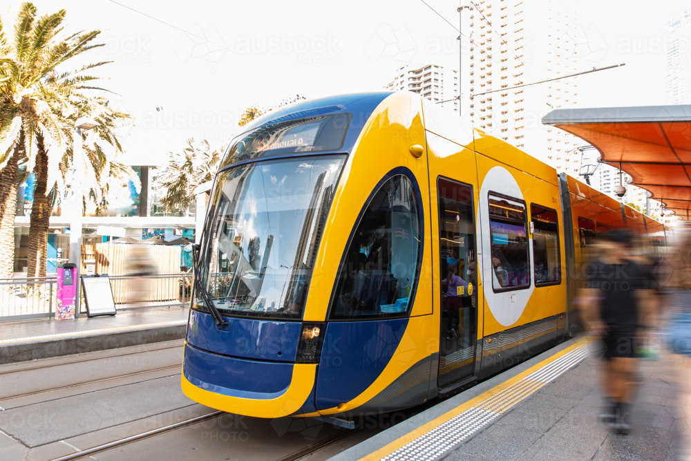 tram at a tram stop on the Gold Coast - Australian Stock Image