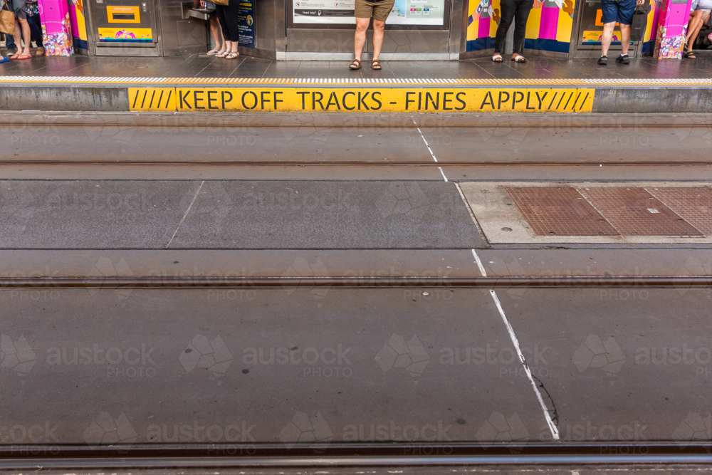 tram tracks at a tram stop on the Gold Coast - Australian Stock Image