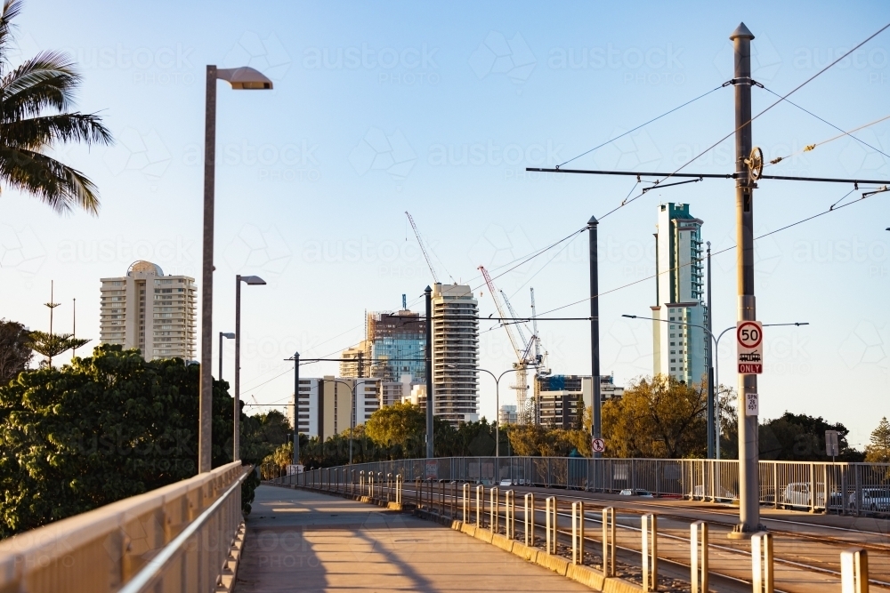 Tram tracks for the G:Link light rail on the Gold Coast - Australian Stock Image