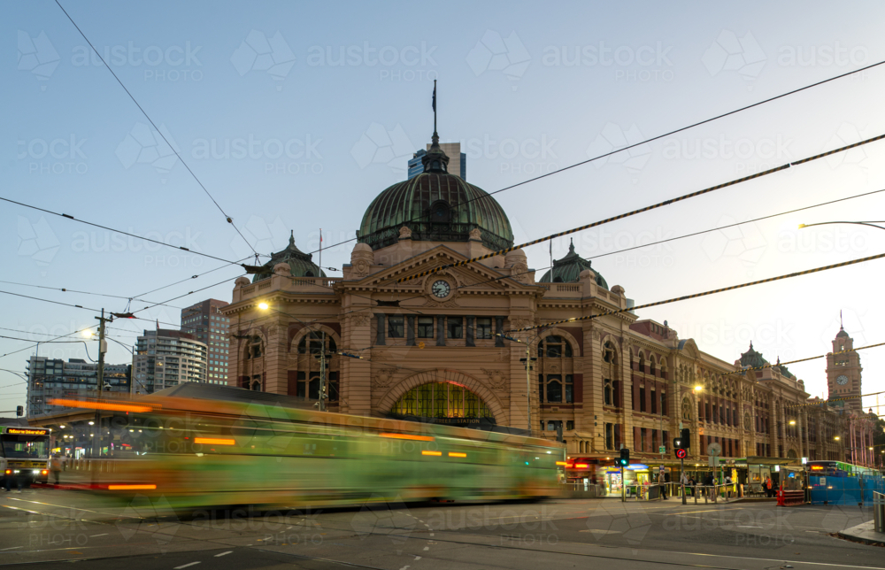 Trams at Flinders Street Station - Australian Stock Image