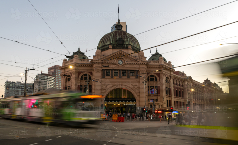 Trams at Flinders Street Station - Australian Stock Image