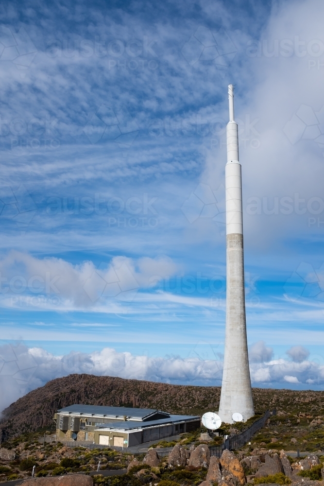 Transmission Tower on top of Mt Wellington in Hobart, Tasmania - Australian Stock Image