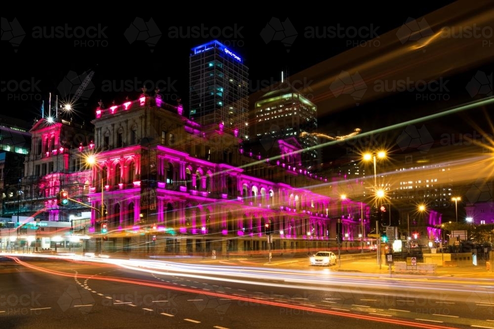 Treasury Casino through Light Trails - Australian Stock Image