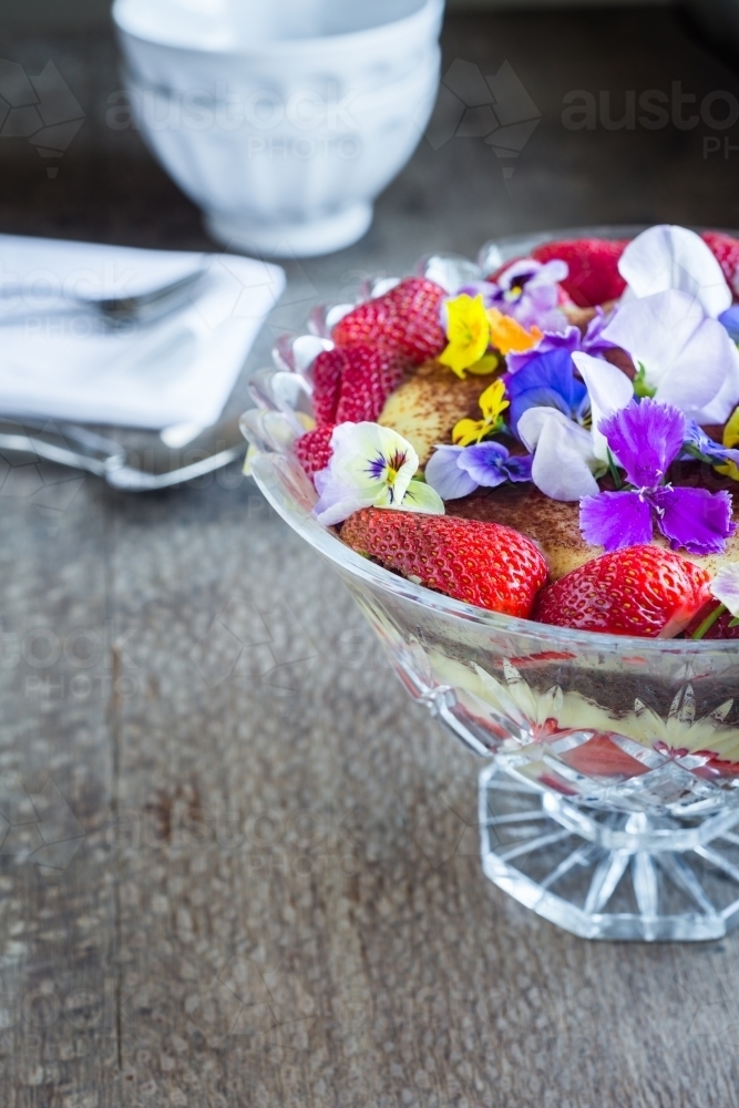 trifle dessert in crystal bowl - Australian Stock Image