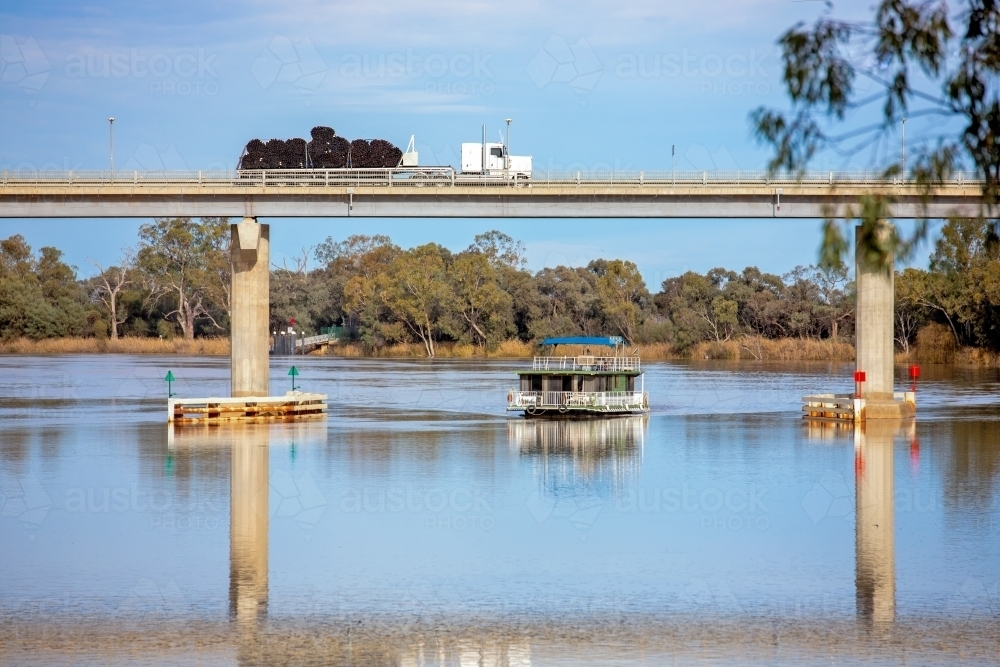 Truck driving over bridge - Australian Stock Image