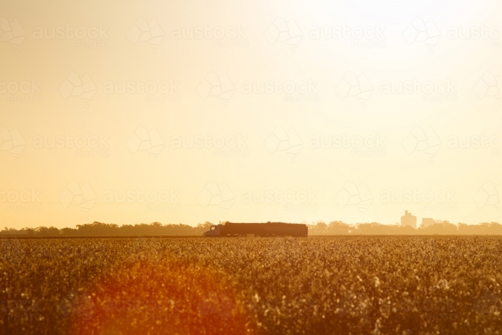Truck travelling on sunset through rural Australia - Australian Stock Image
