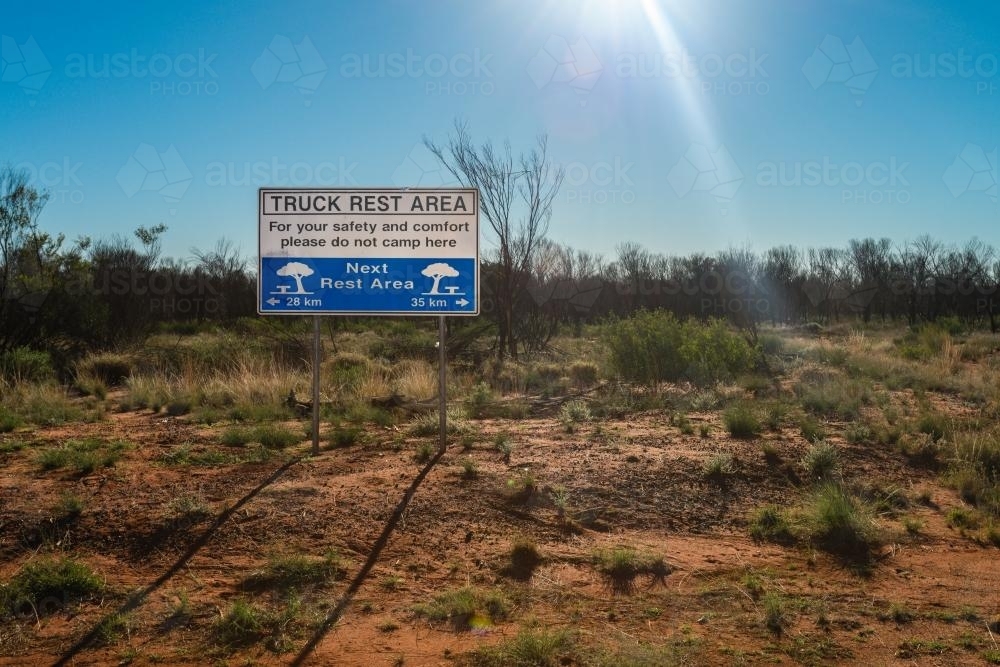 Truckstop rest area sign in outback Northern Territory - Australian Stock Image