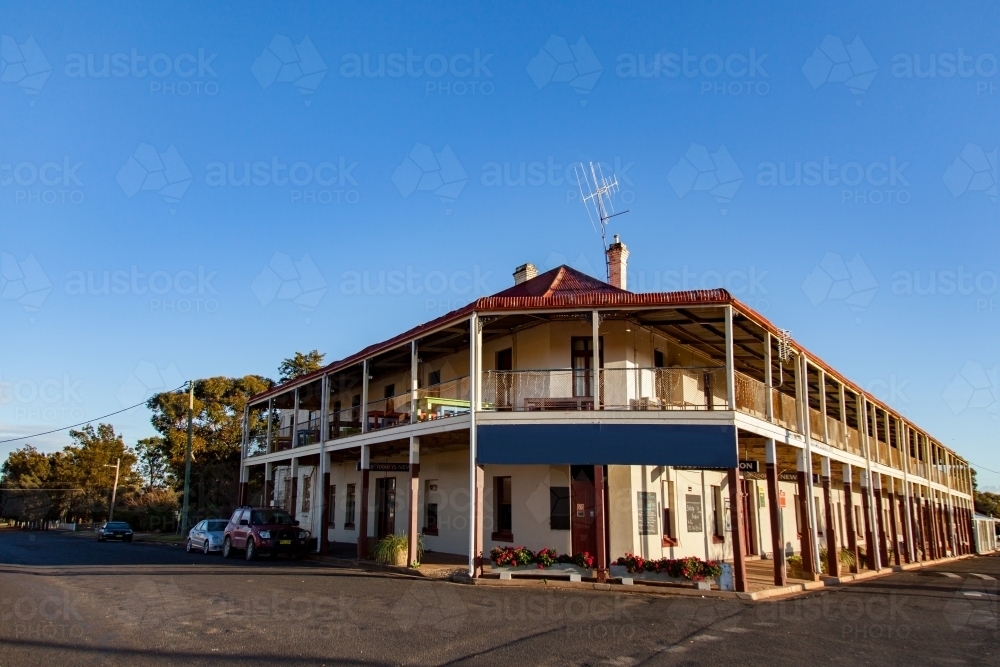 Trundle Hotel on a corner of the wide main street of town - Australian Stock Image