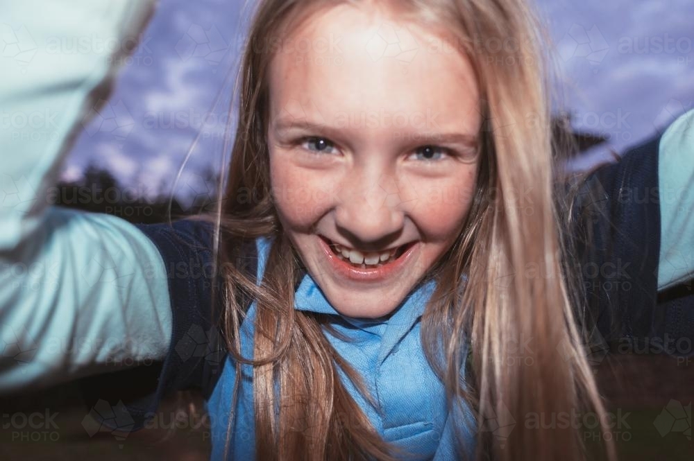 tween girl taking a selfie - Australian Stock Image