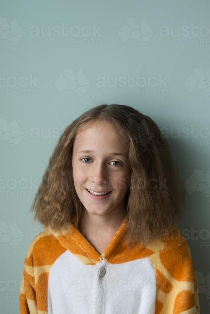 tween girl with crazy frizzy hair - Australian Stock Image