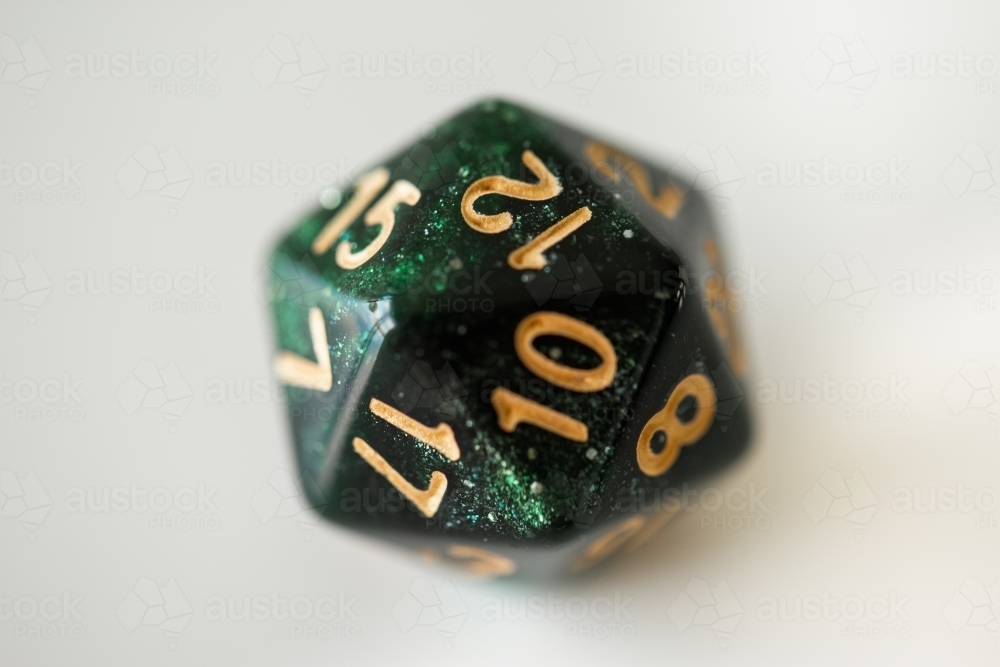 Twenty sided DND dice for tabletop role playing game - Australian Stock Image