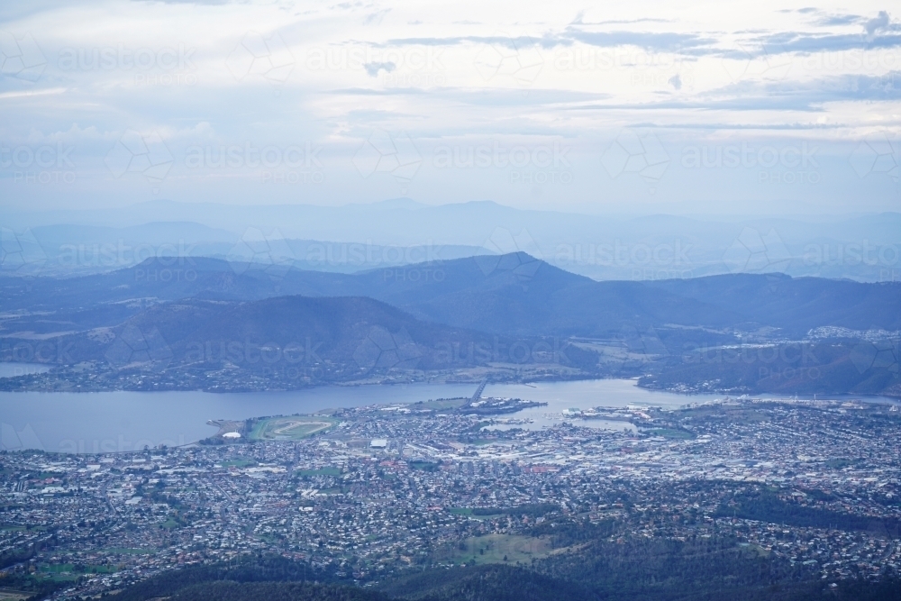 Twilight Hobart City View from Mt Wellington - Australian Stock Image