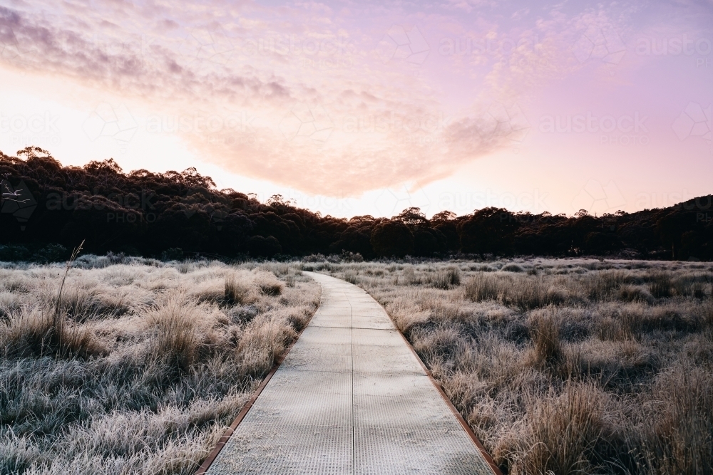 Twilight over the snowy mountain high country thredbo river track - Australian Stock Image