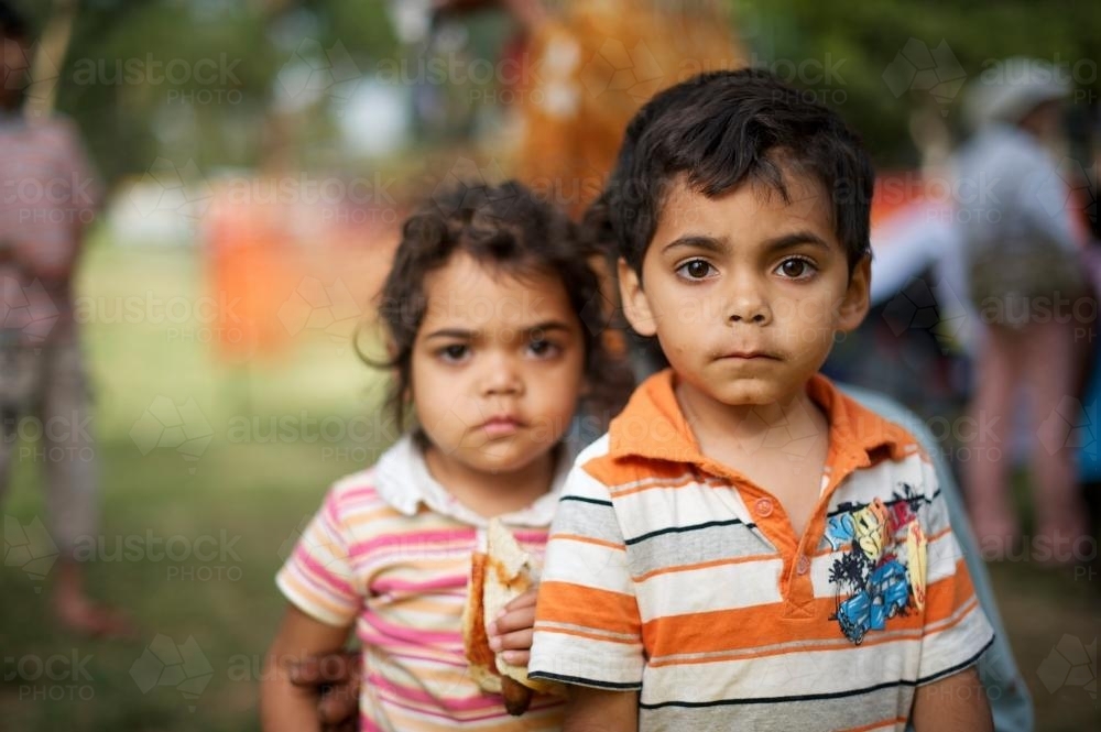 Two Aboriginal Children Outdoors - Australian Stock Image