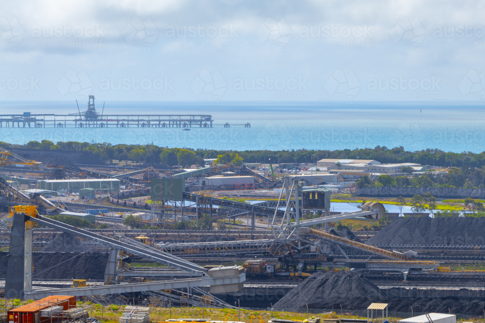 Two coal terminals at the port, Hay Point Coal Terminal and Dalrymple Bay Coal Terminal - Australian Stock Image