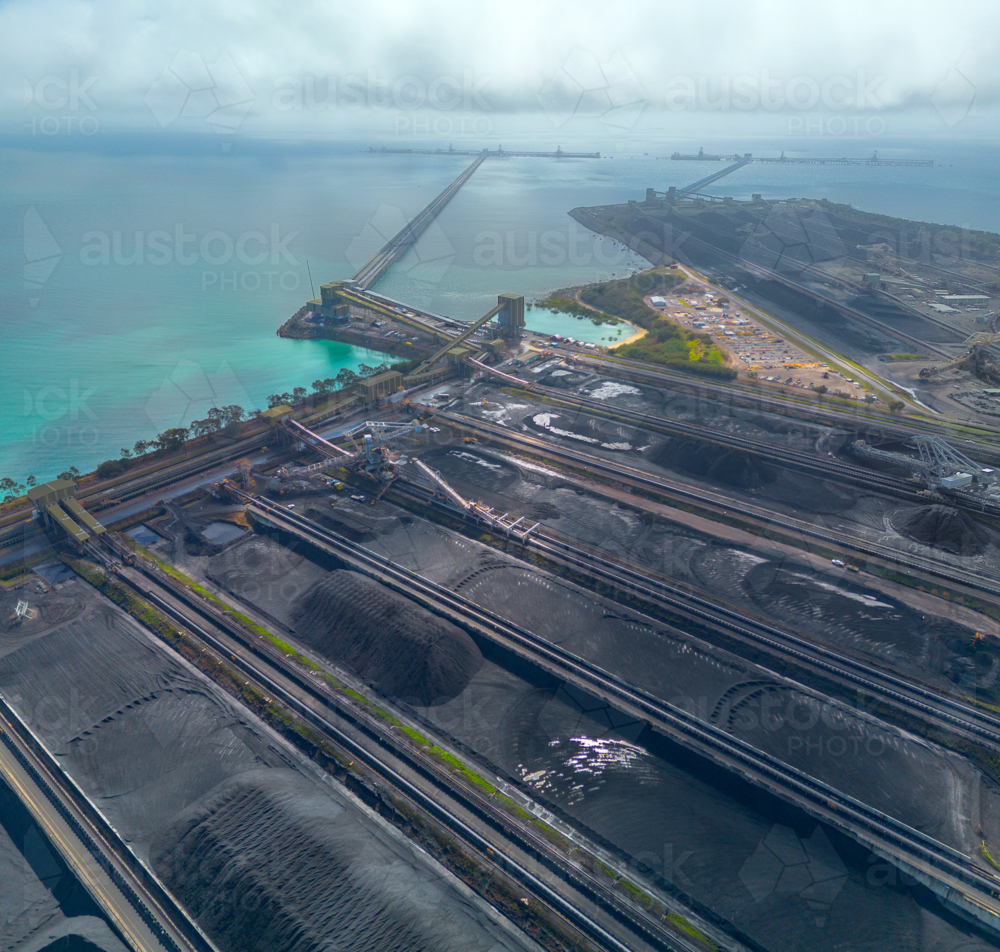 Two coal terminals at the port, Hay Point Coal Terminal and Dalrymple Bay Coal Terminal - Australian Stock Image