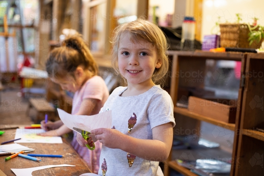 Two girls in early education - Australian Stock Image