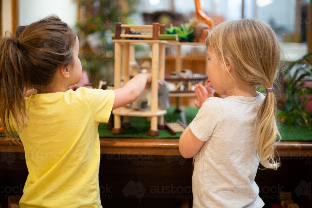 Two girls playing with construction - Australian Stock Image